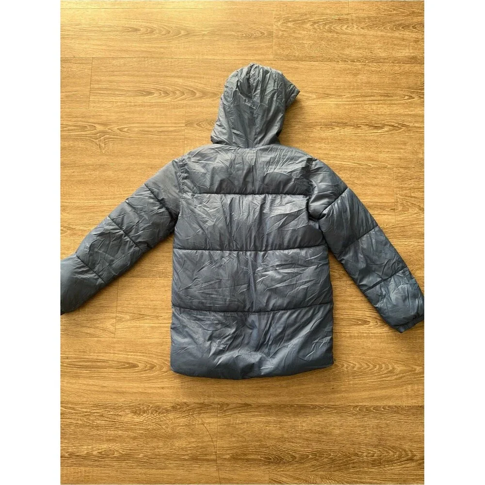 Old Navy Boys Hooded Puffer Jacket XXL 18 Blue Gray Fleece Lined Coat Insulated